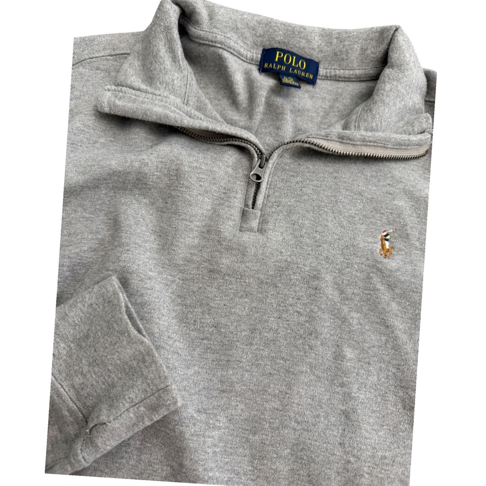 Polo Ralph Lauren Boys XL 18-20 Gray Quarter Zip Pullover Sweatshirt‎ Pony Logo